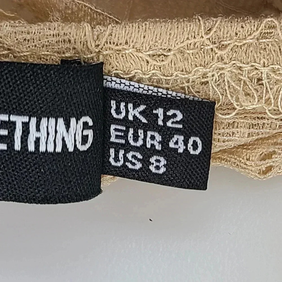 PrettyLittleThing Stone Shape Lace Mesh Stripe Midi Dress Tan Beige Bodycon 8 - Picture 9 of 15